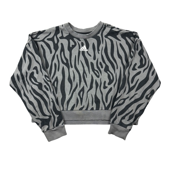 adidas Tops - Adidas Womens Large Gray Black Tiger Print Cropped Crewneck Sweatshirt Casual